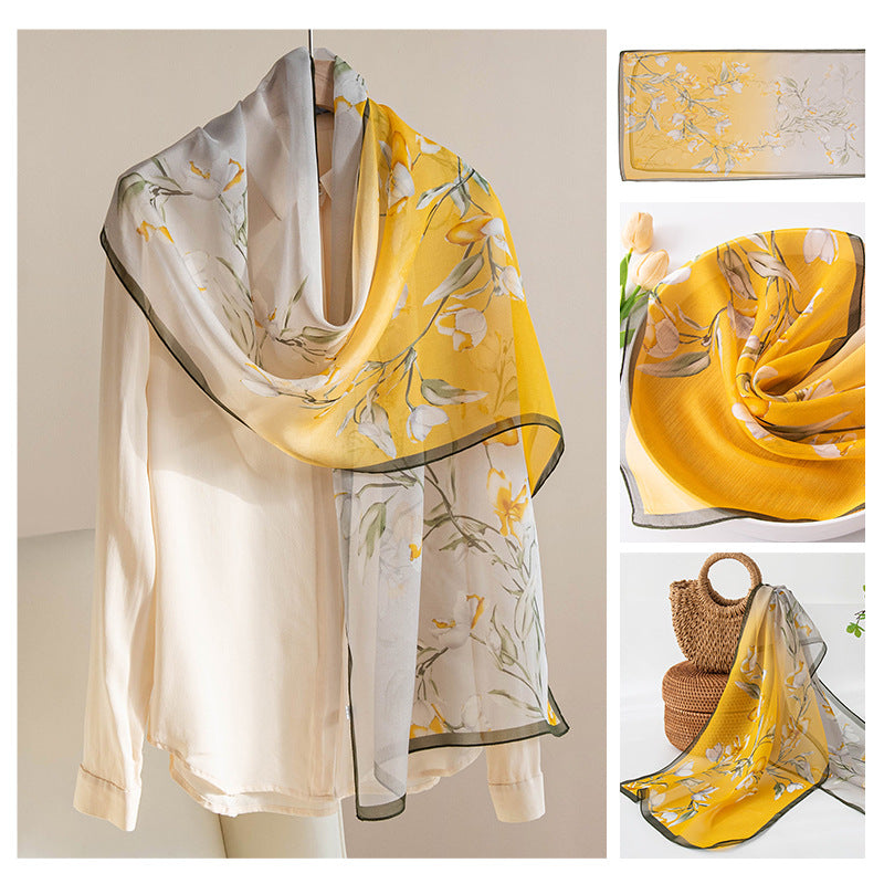 Silk Scarf Women's Mulberry Silk Printed Shawl-15
