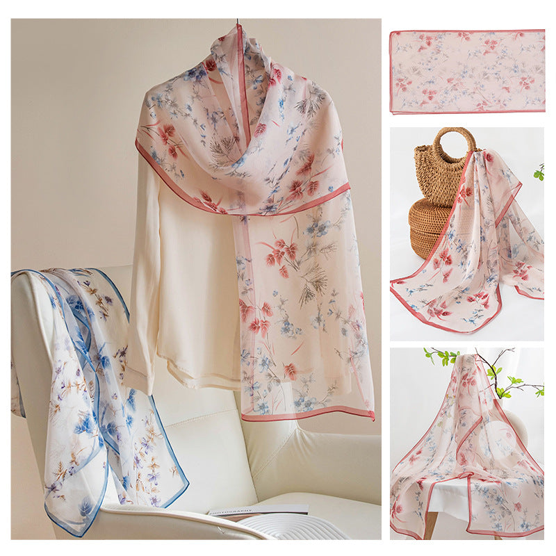 Silk Scarf Women's Mulberry Silk Printed Shawl-13