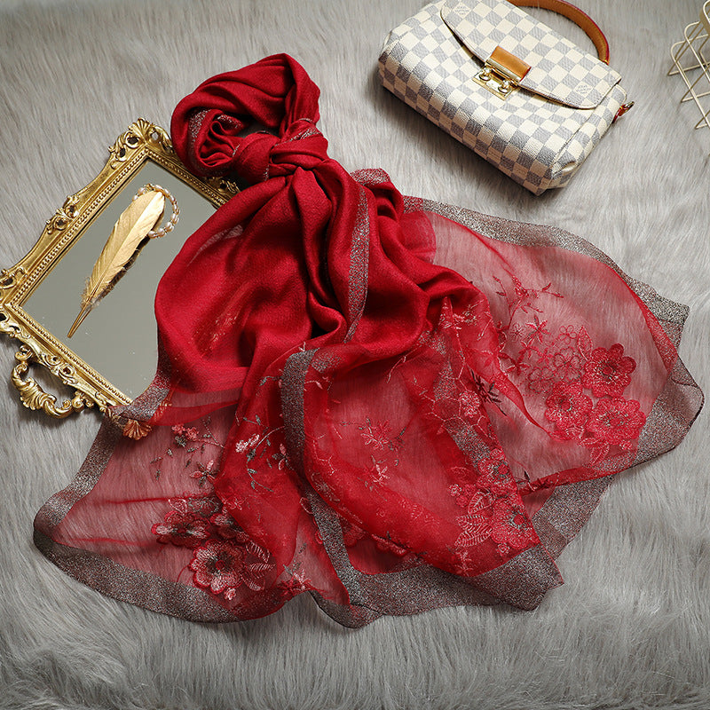 Silk Wool Blended  Embroidered Scarves-6