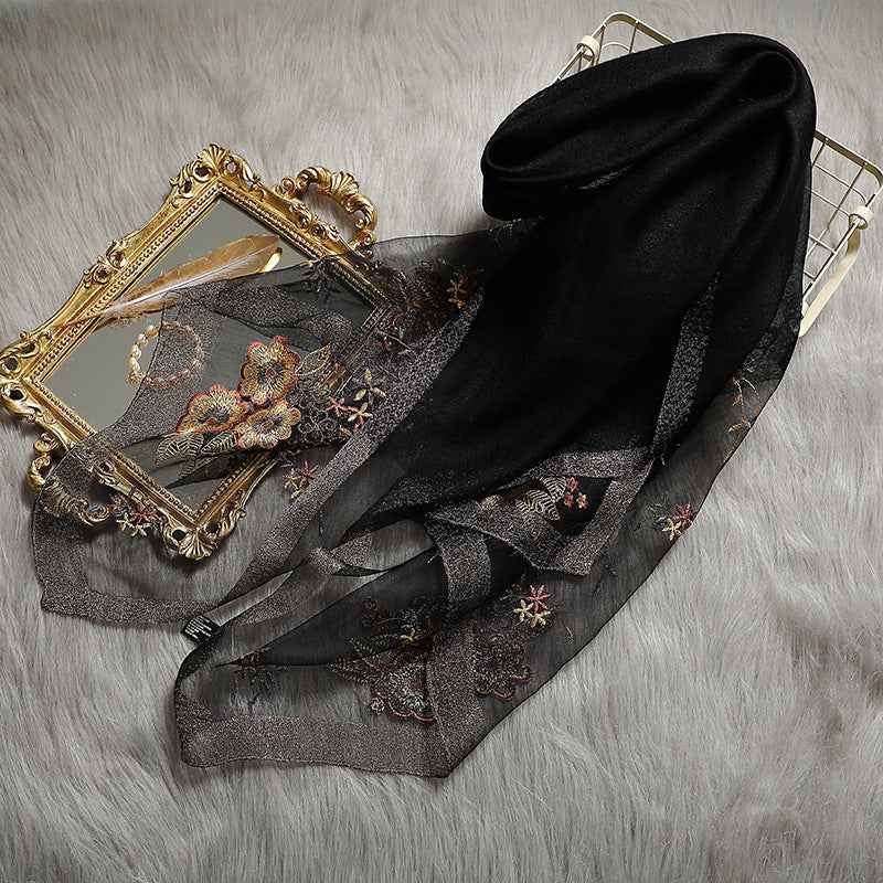 Silk Wool Blended  Embroidered Scarves-2