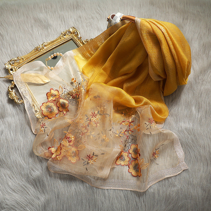 Silk Wool Blended  Embroidered Scarves-7