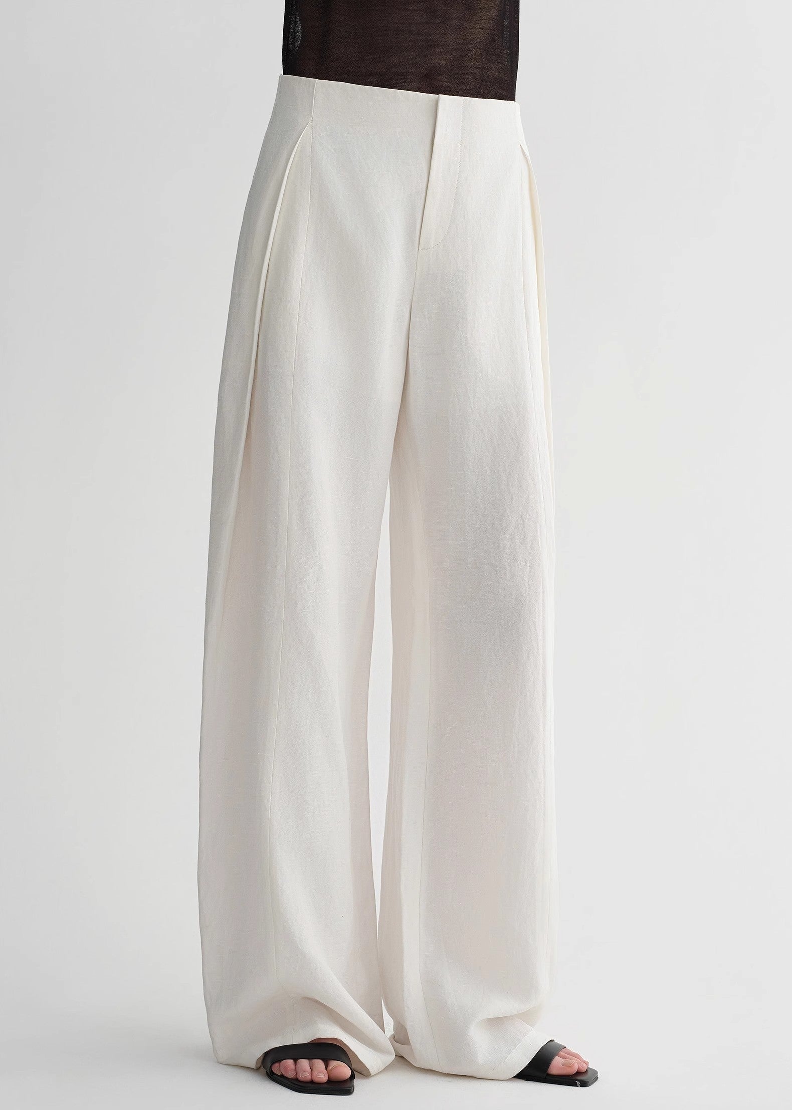 Summer mulberry silk linen waistless three-dimensional pleated wide-leg pants for women-4