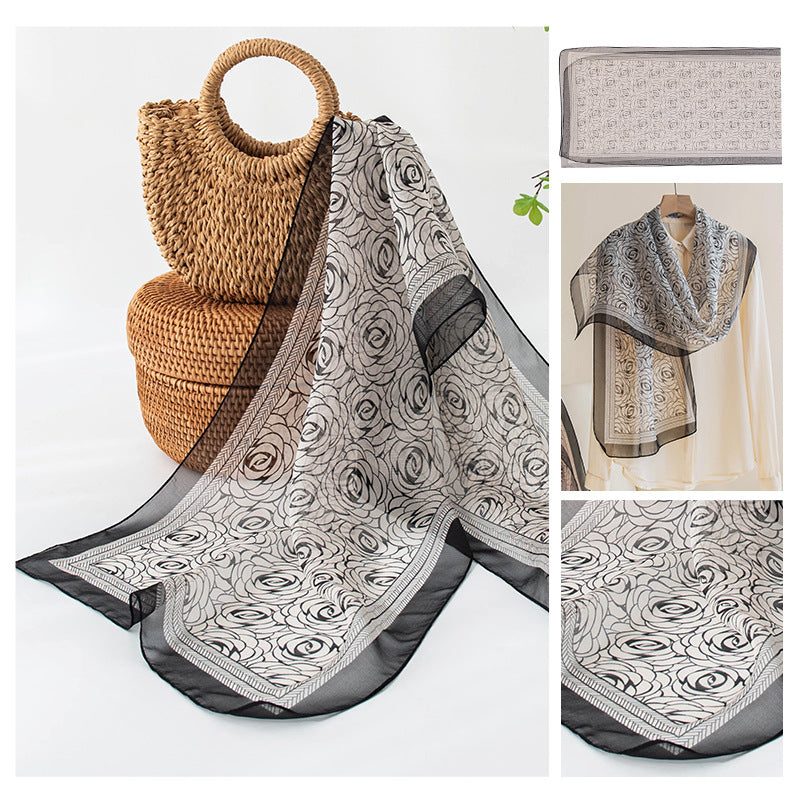 Silk Scarf Women's Mulberry Silk Printed Shawl-6