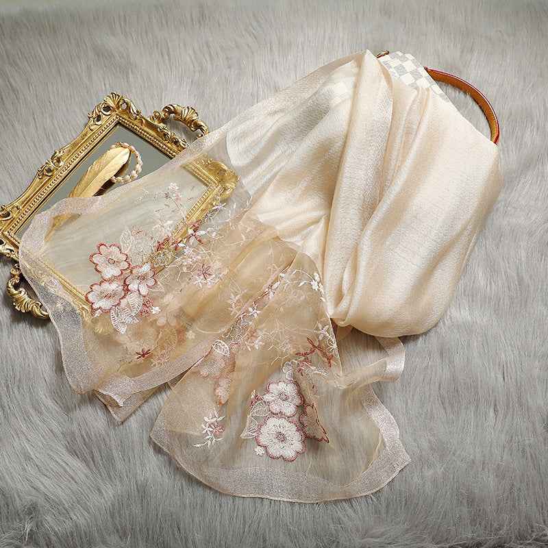 Silk Wool Blended  Embroidered Scarves-1