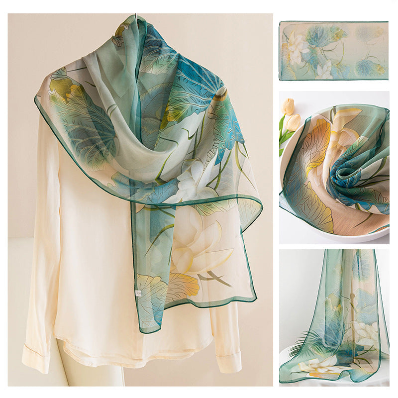 Silk Scarf Women's Mulberry Silk Printed Shawl-11