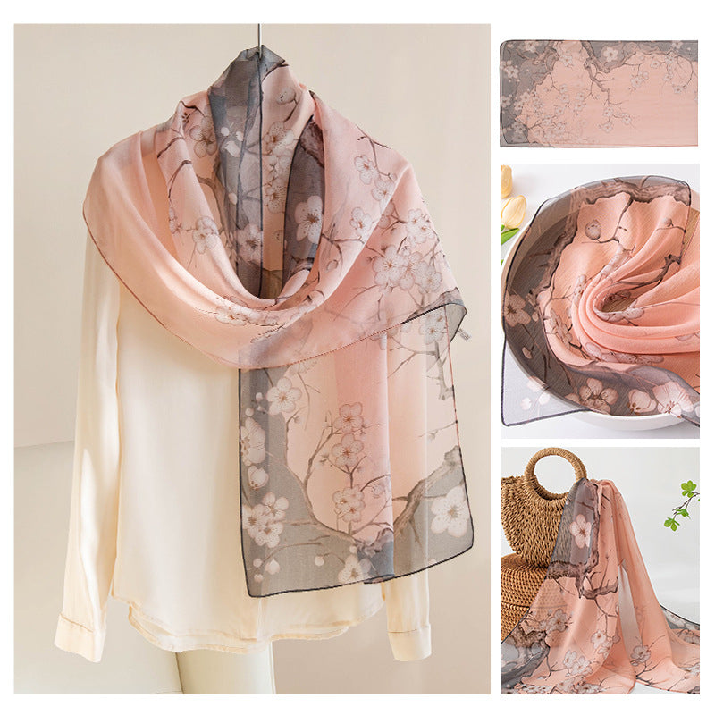 Silk Scarf Women's Mulberry Silk Printed Shawl-14