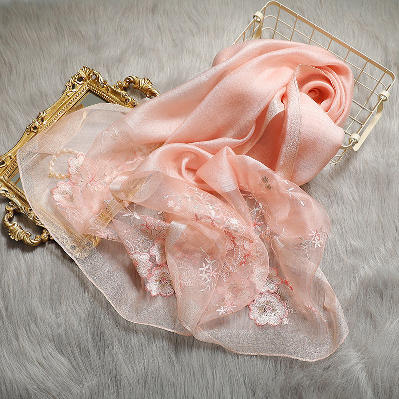 Silk Wool Blended  Embroidered Scarves-4