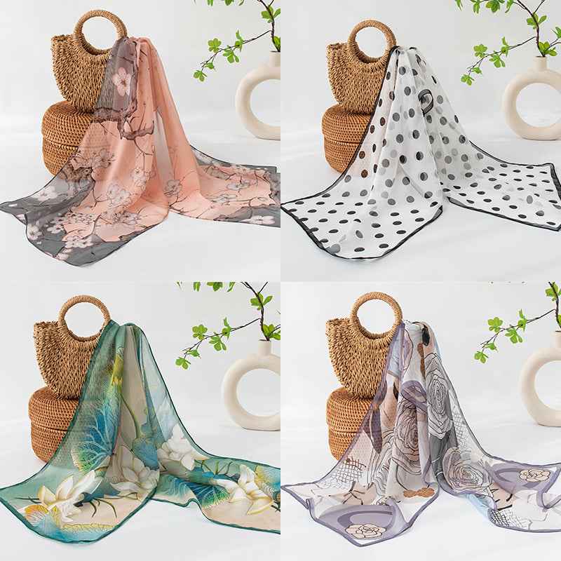 Silk Scarf Women's Mulberry Silk Printed Shawl-3