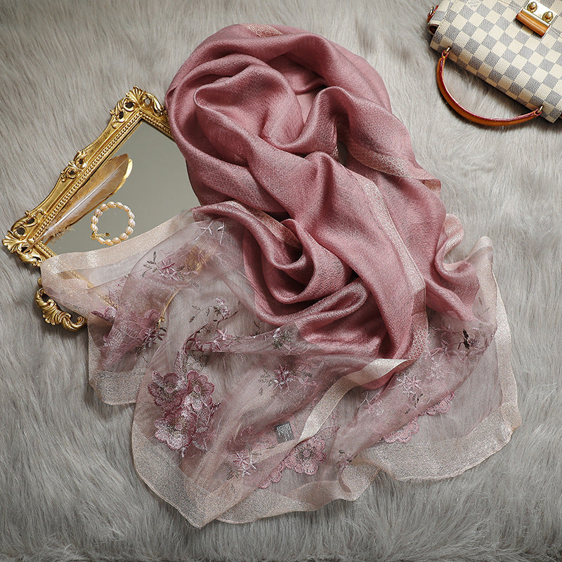 Silk Wool Blended  Embroidered Scarves-5