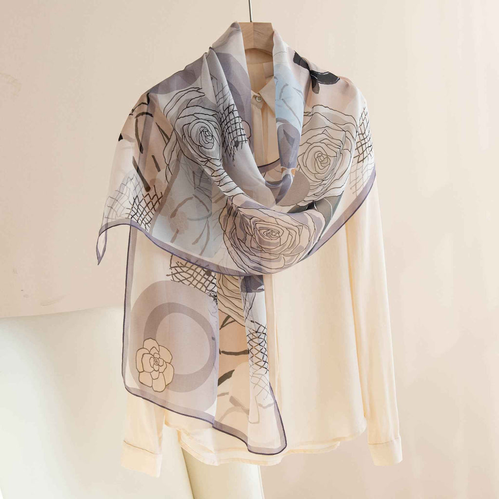 Silk Scarf Women's Mulberry Silk Printed Shawl-0