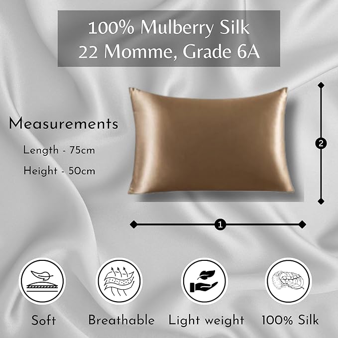 Knitsilk 100% Mulberry Silk Pillowcase – 22 Momme Grade 6A Silk (Copper, Queen Size 75x50 c