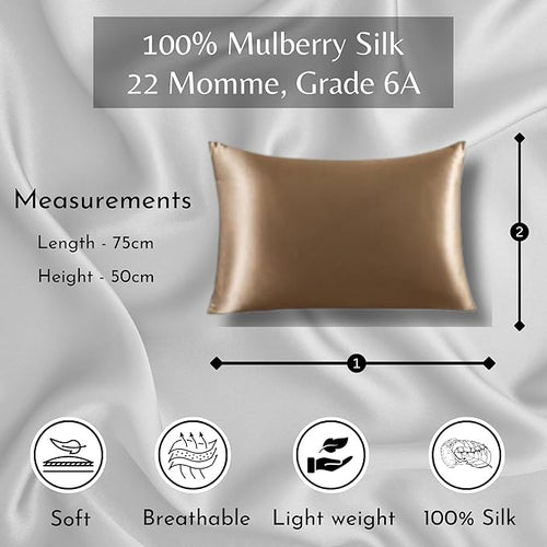 Knitsilk față de pernă din mătase 100% de dud – Mătase 22 Momme Grad 6A (Cupru, Mărime Queen 75x50 c