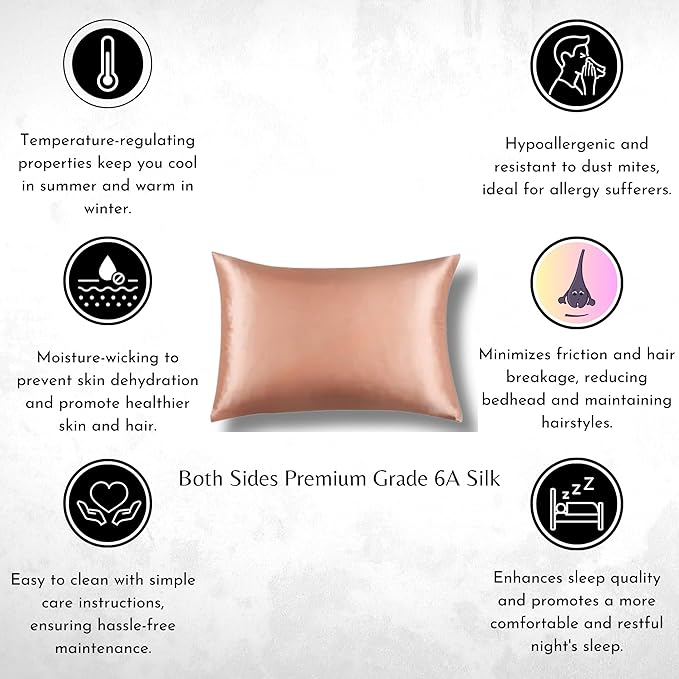 Knitsilk 100% Mulberry Silk Pillowcase – 22 Momme Grade 6A Silk (Rose gold, Queen Size 75x50 c-1