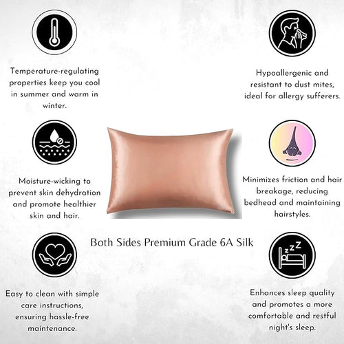Knitsilk 100% Mulberry Silk Pillowcase – 22 Momme Grade 6A Silk (Rose gold, Queen Size 75x50 c-1