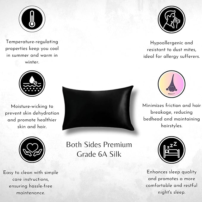 Knitsilk 100% Mulberry Silk Pillowcase – 22 Momme Grade 6A Silk (Black, Queen Size 75x50 c