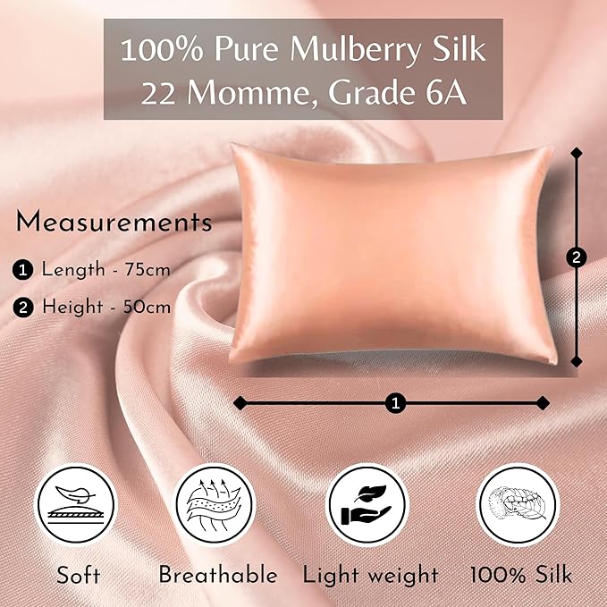 Knitsilk 100% Mulberry Silk Pillowcase – 22 Momme Grade 6A Silk (Rose gold, Queen Size 75x50 c-3