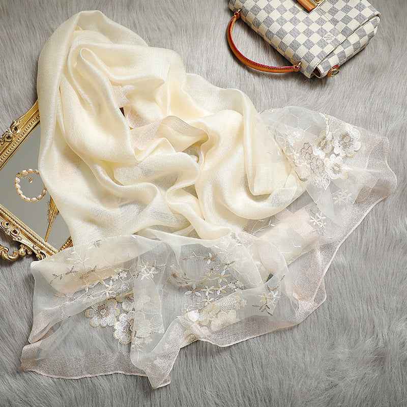 Silk Wool Blended  Embroidered Scarves-0