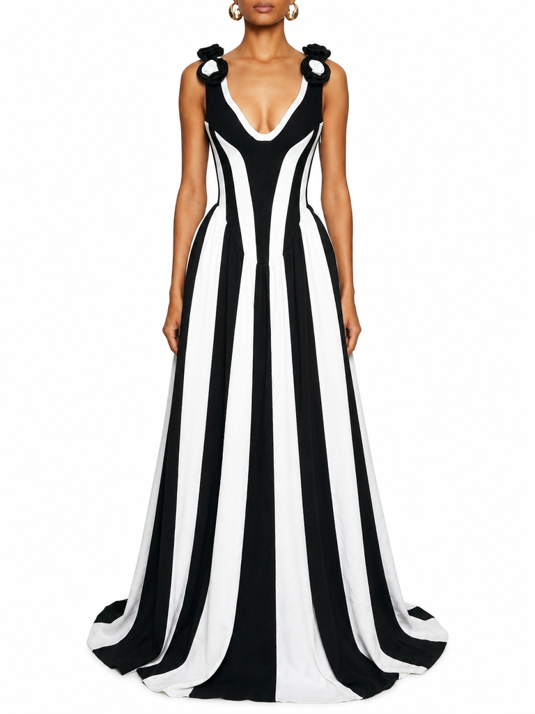 Noir Fleur Stripe Maxi Dress-2