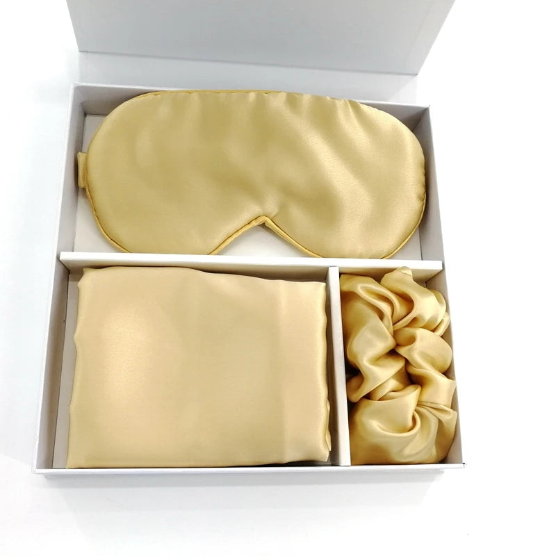 Față de Pernă 100% Organică din Mătase de Dud Față de Pernă din Mătase Logo Brodat în Cutie Cadou Set Fețe de Pernă din Mătase cu Logo pentru Păr și Piele