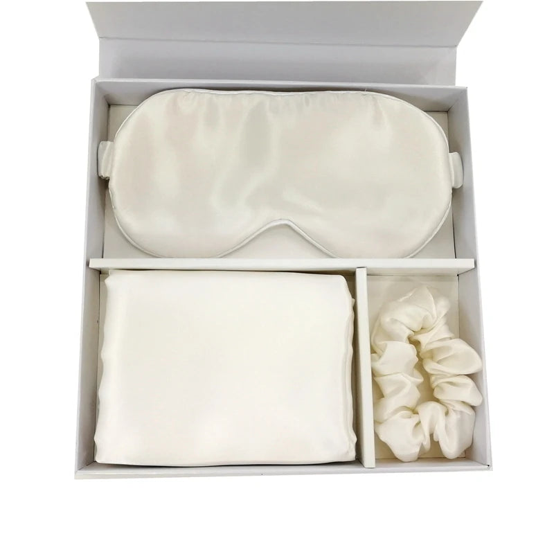 Față de Pernă 100% Organică din Mătase de Dud Față de Pernă din Mătase Logo Brodat în Cutie Cadou Set Fețe de Pernă din Mătase cu Logo pentru Păr și Piele