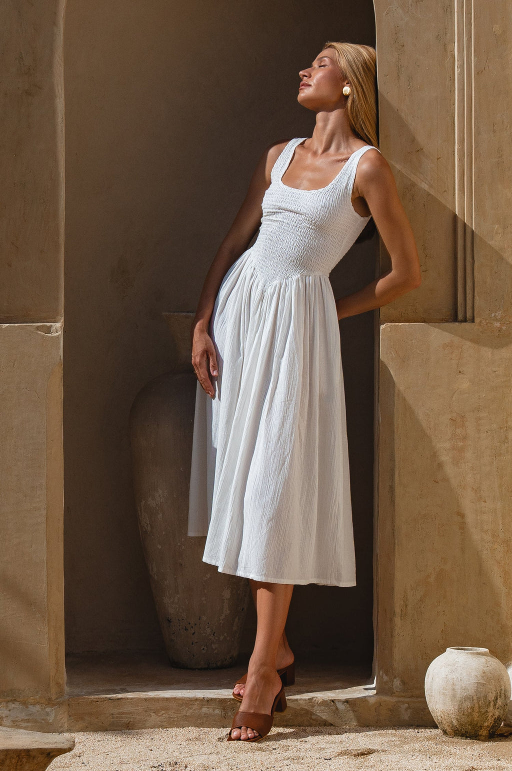Indira Smocked Midi Dress-0