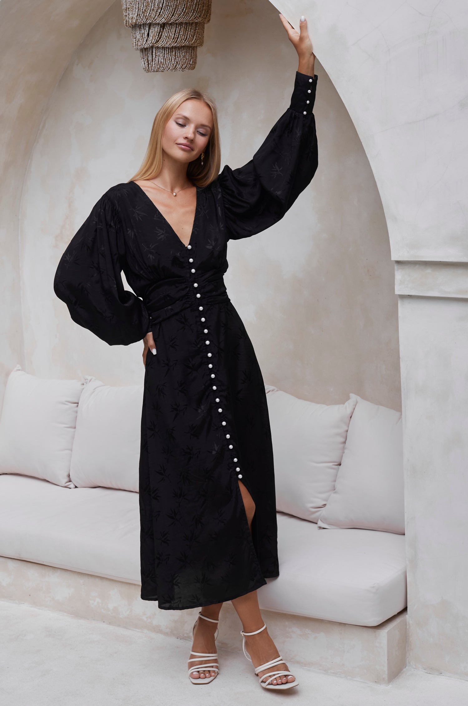 Juliette Pearl Buttons Midi Dress-6