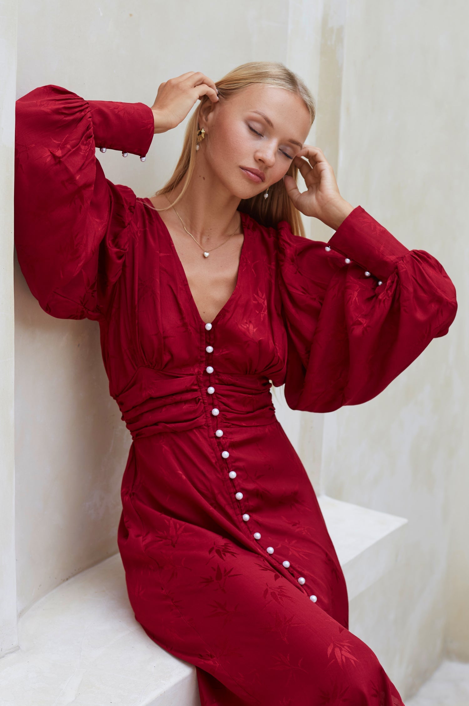 Juliette Pearl Buttons Midi Dress-5