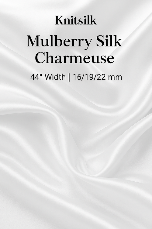 Knitsilk 100% Mulberry Silk Charmeuse Fabric – 22mm  44" Width – Pure Luxury Satin Weave - Off White-2.5 Mtr-0