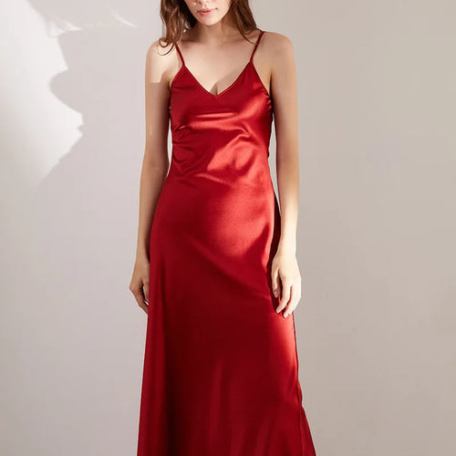 100% Silk Dress Mid-Length V-Neck Women nightgown Dress