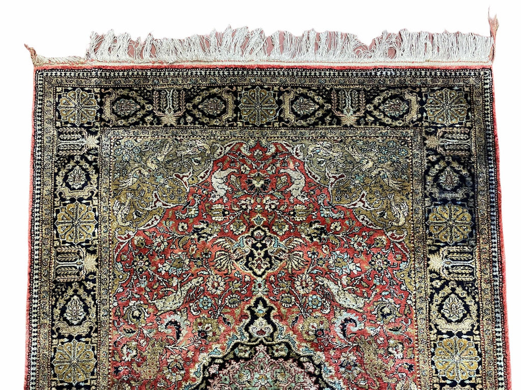 Persian Qum Silk Rug 3.8 x 5.6, Silk on Silk, Animal Pictorials, Fine 330 KPSI-2