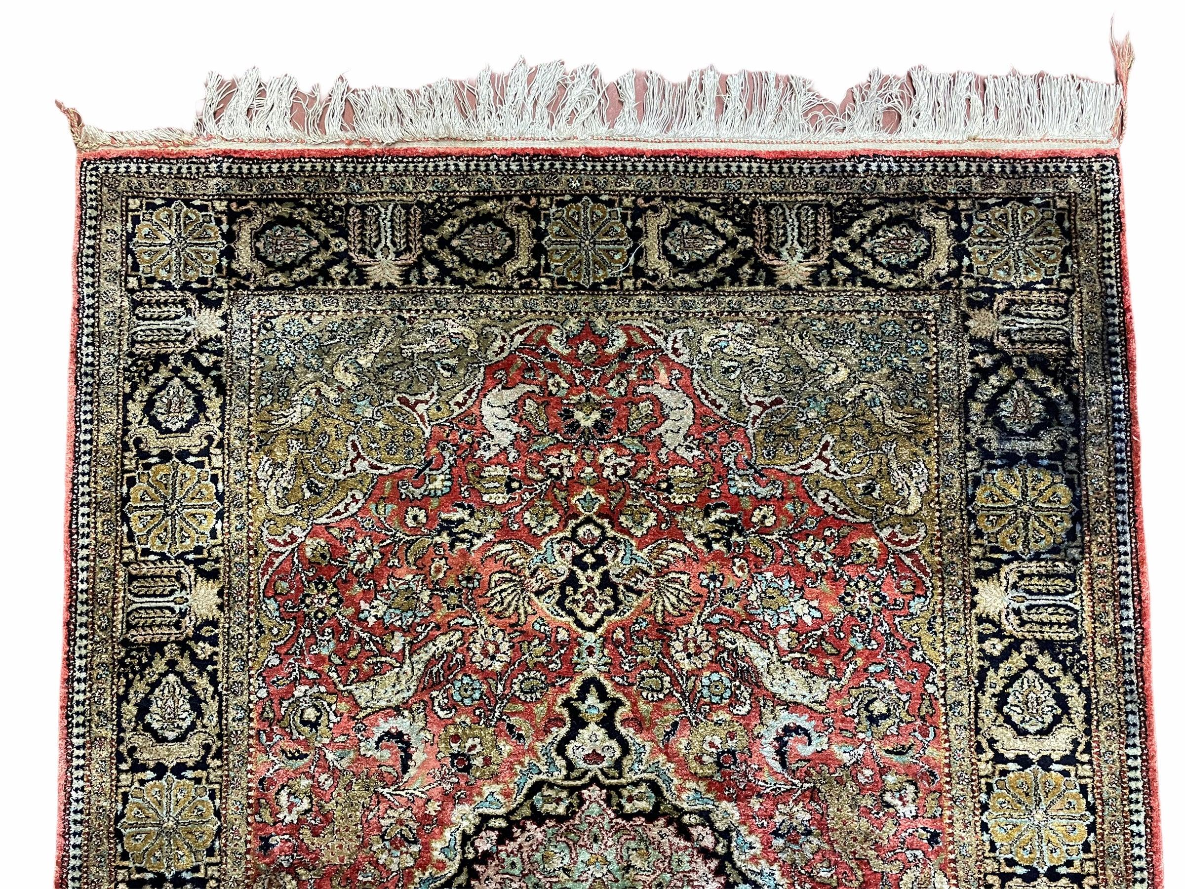 Persian Qum Silk Rug 3.8 x 5.6, Silk on Silk, Animal Pictorials, Fine 330 KPSI-2