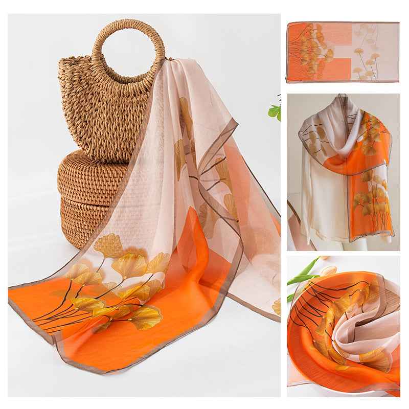 Silk Scarf Women's Mulberry Silk Printed Shawl-2