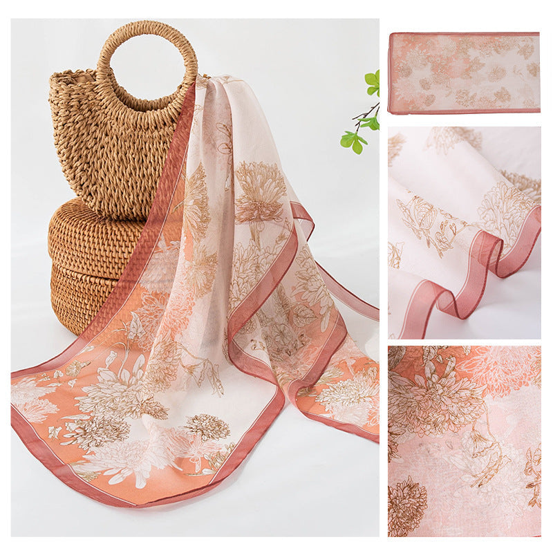 Silk Scarf Women's Mulberry Silk Printed Shawl-12