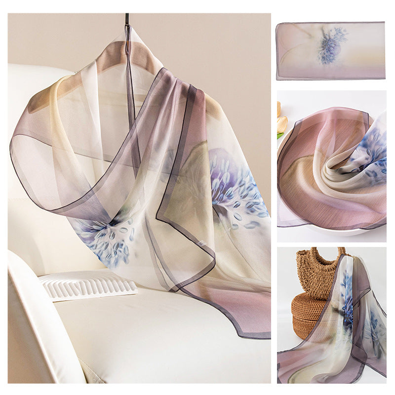 Silk Scarf Women's Mulberry Silk Printed Shawl-9