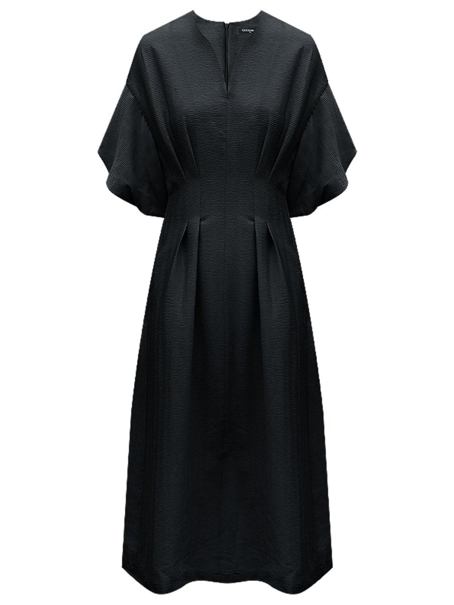 Elegant Textured Pleated French Tea Dress-3