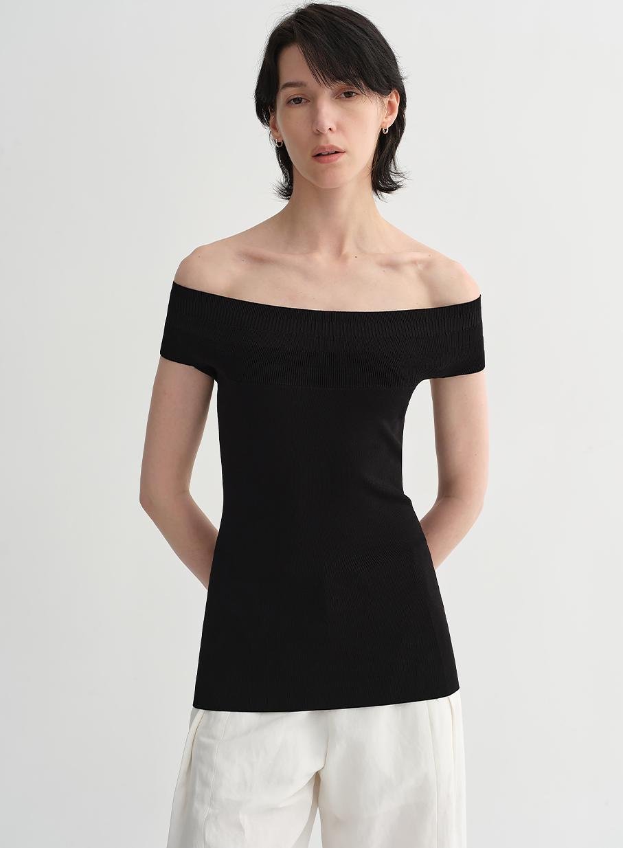 Mulberry silk blended one-shoulder strapless elegant multi-color knitted summer top T-shirt for women-0