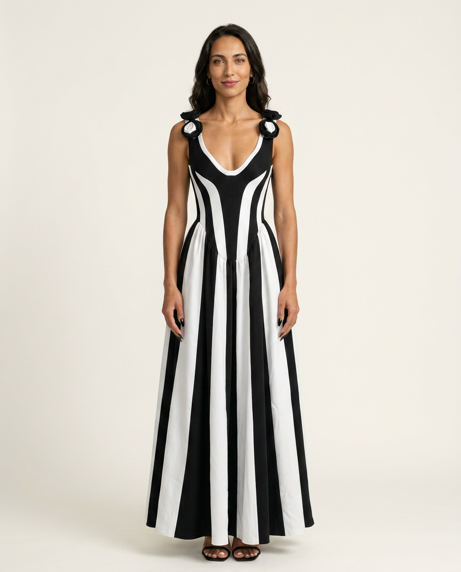 Noir Fleur Stripe Maxi Dress-0